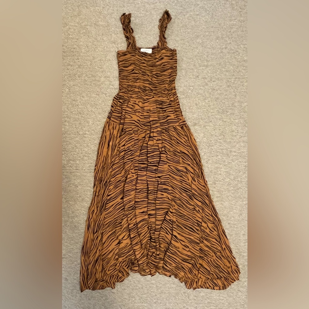 La Ligne Vera Dress in Orange and Black tiger stripe size Small.